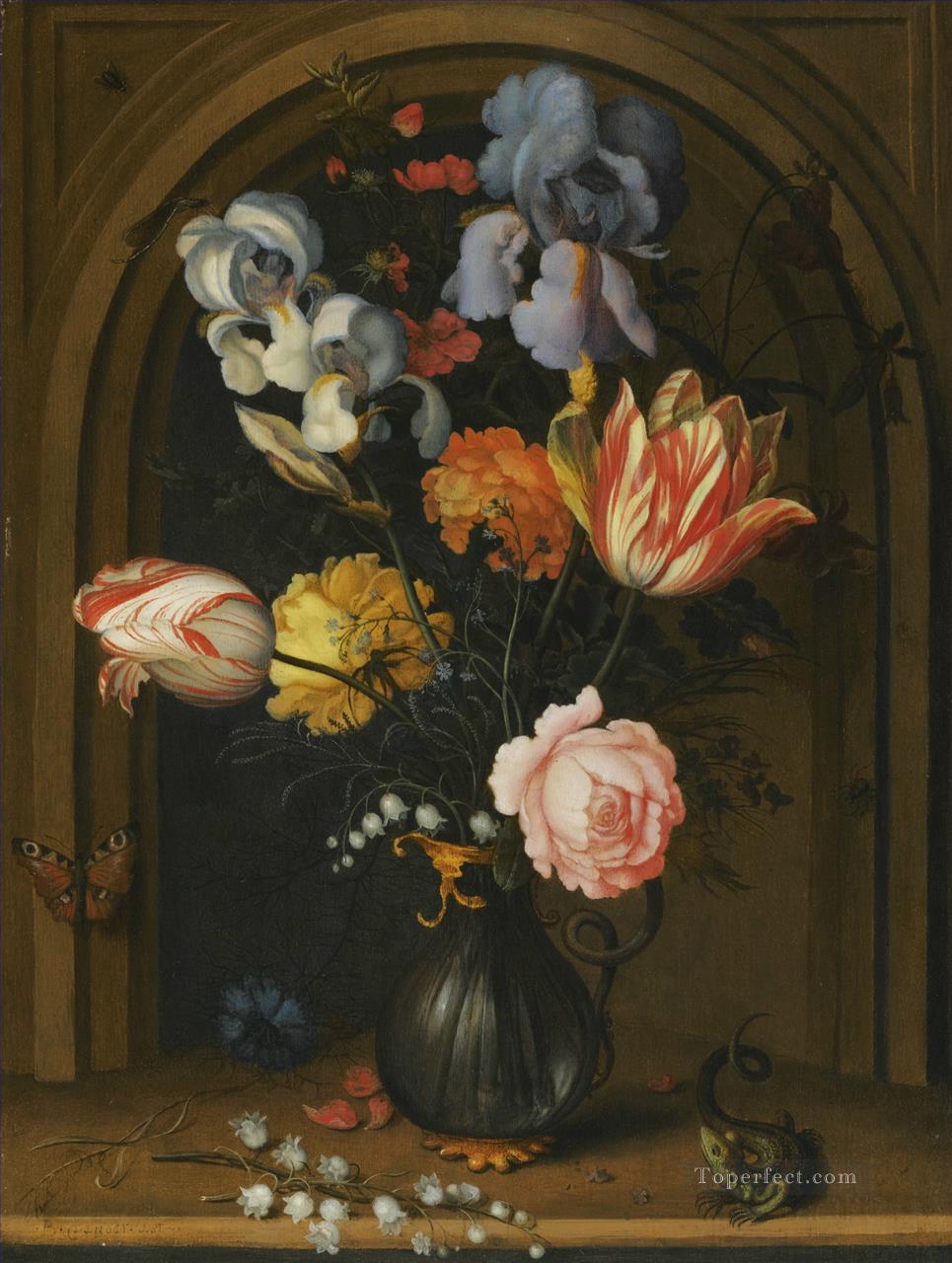 Balthasar Van Der Ast Still life of irises columbines tulips roses and lily of the valley Flowering Oil Paintings